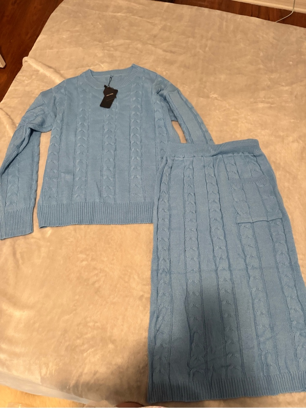 A New Day Blue Cable Knit Sweater & Midi Skirt 2 Piece Set Size XL NWT